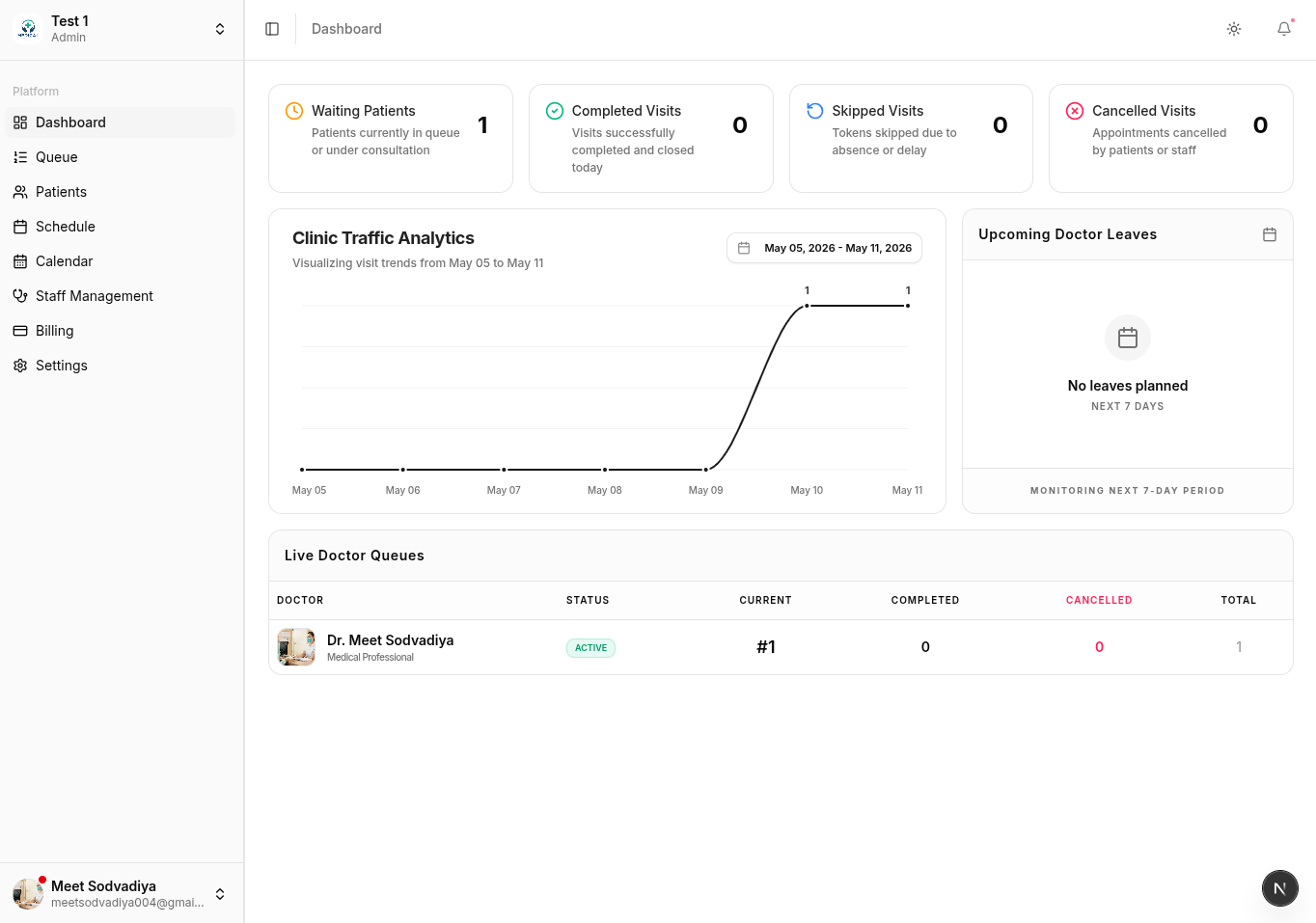 ClinicQueue doctor and reception dashboard